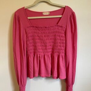 Altar'd State Fuchsia Smocked Blouse